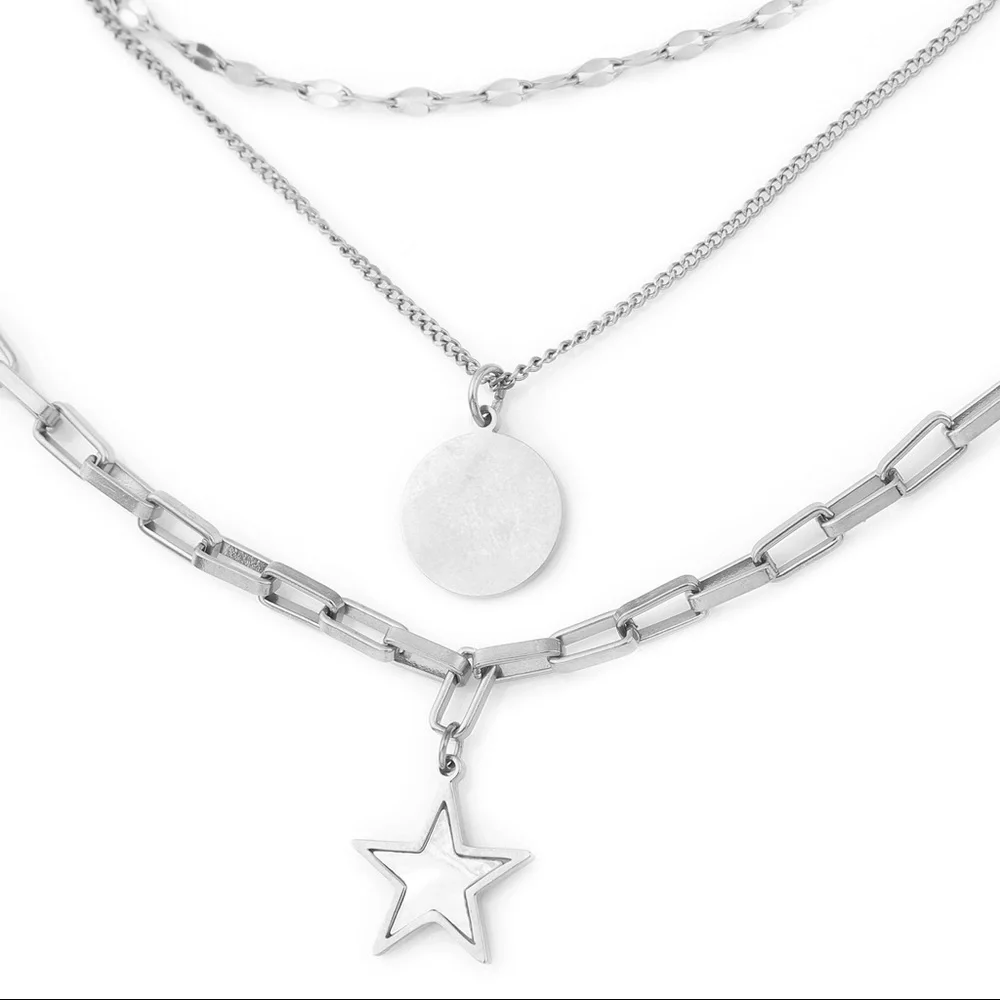 Mother of Pearl Layered Necklace Stainless Steel